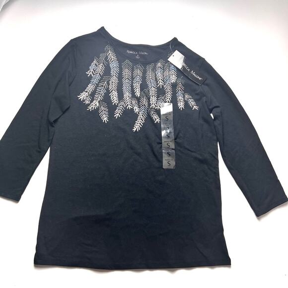Rebecca Malone Women’s  3/4 Sleeve Embellished Design Front Crewneck Blouse Sz S - Picture 1 of 8